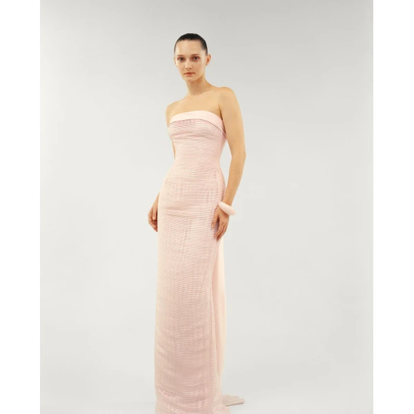 Marmar Halim Strapless Pleated Duchesse Satin Dress With Duchesse Satin Back Cape Dresses