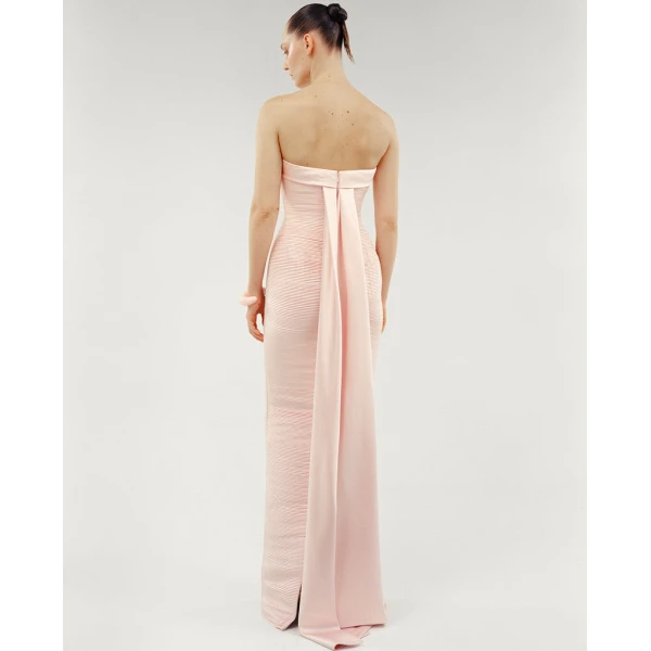 Marmar Halim Strapless Pleated Duchesse Satin Dress With Duchesse Satin Back Cape Dresses