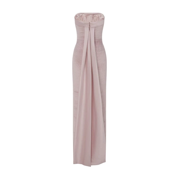 Marmar Halim Strapless Pleated Duchesse Satin Dress With Duchesse Satin Back Cape Dresses