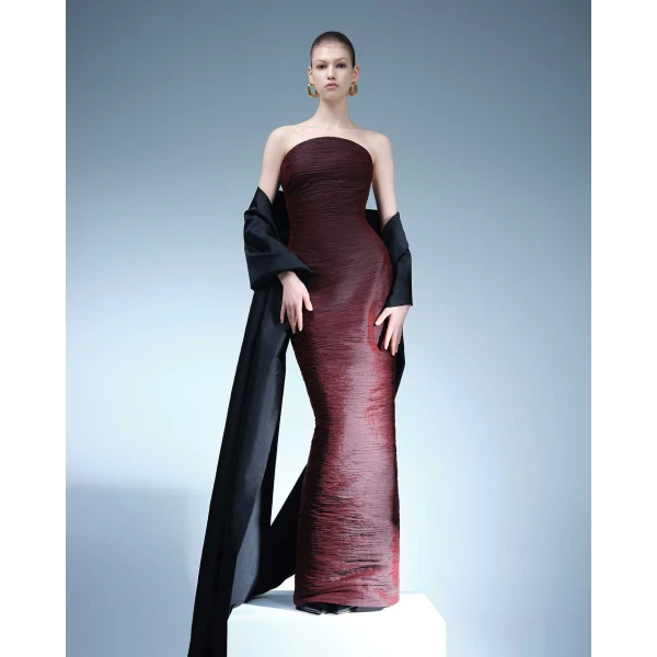 Marmar Halim Strapless Pleated Straight Gown Gowns
