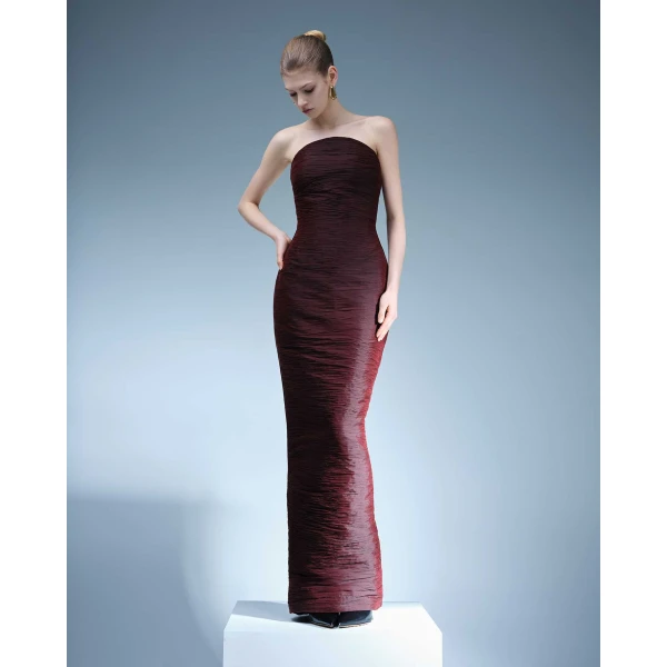 Marmar Halim Strapless Pleated Straight Gown Gowns