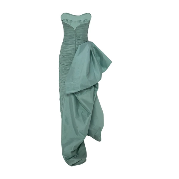 Marmar Halim Strapless Pleated Taffeta Dress With Draped Over Skirt Dresses