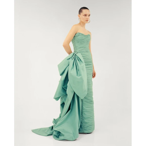 Marmar Halim Strapless Pleated Taffeta Dress With Draped Over Skirt Dresses