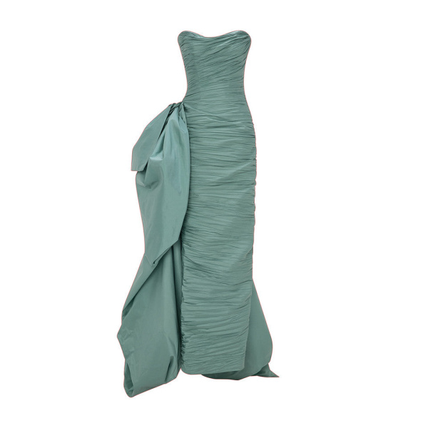 Marmar Halim Strapless Pleated Taffeta Dress With Draped Over Skirt Dresses