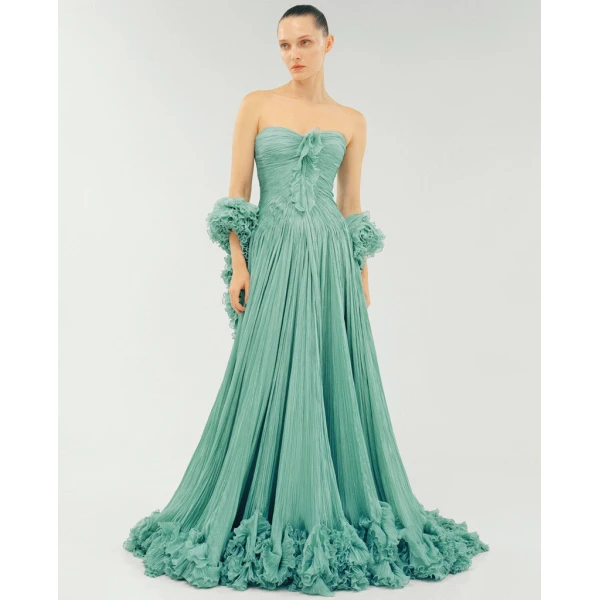 Marmar Halim Strapless Silk Chiffon With Embroidered Detail Bust Dress Dresses