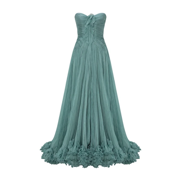 Marmar Halim Strapless Silk Chiffon With Embroidered Detail Bust Dress Dresses