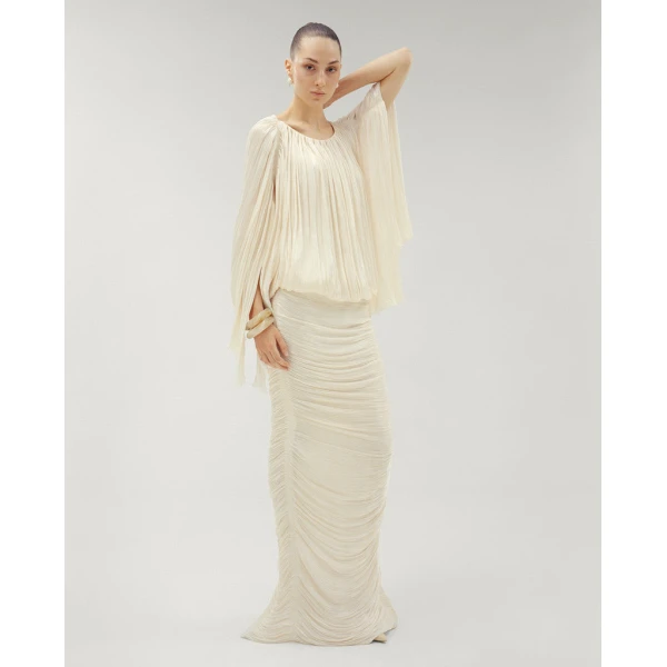Marmar Halim Strapless Silk Roseya Pleated Dress Dresses