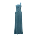 Marmar Halim Strapless Silk Roseya Pleated Dress With Cape Attached Dresses
