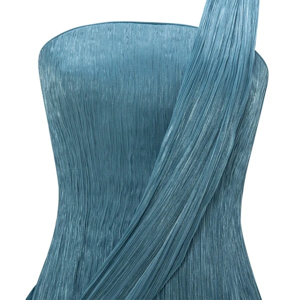 Marmar Halim Strapless Silk Roseya Pleated Dress With Cape Attached Dresses