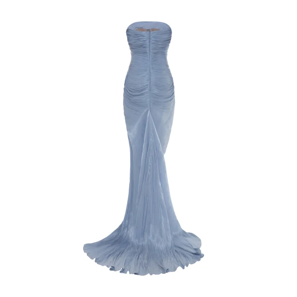 Marmar Halim Tatiana - Strapless Pleated Silk Gown With Slit
