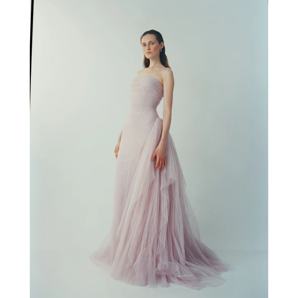Marmar Halim Yamara - Strapless Pleated Tulle Gown With Draped Overskirt Gowns
