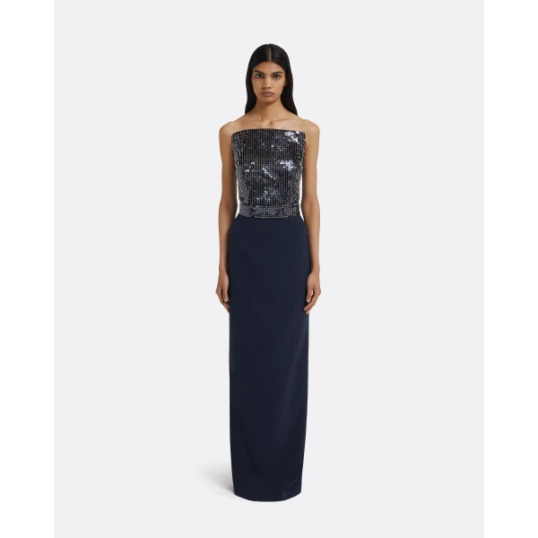 Safiyaa Amory Long Dress in Navy & Silver on Maritime Blue, view 2