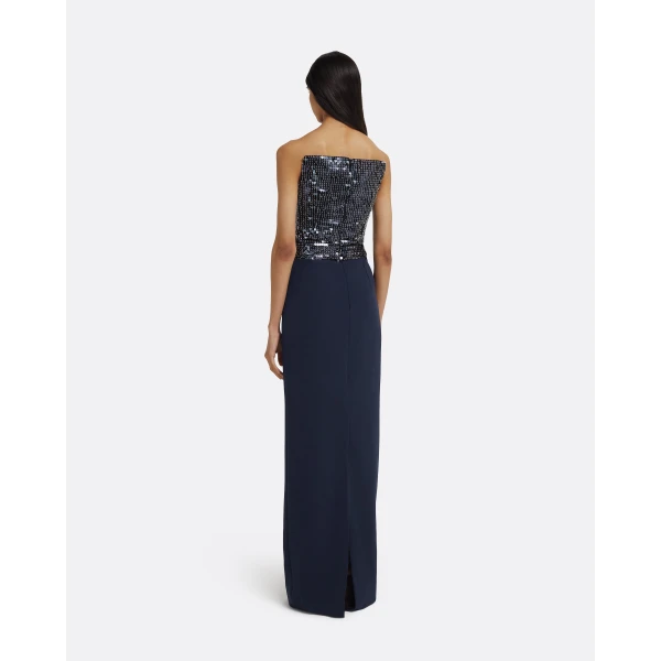 Safiyaa Amory Long Dress in Navy & Silver on Maritime Blue, view 3