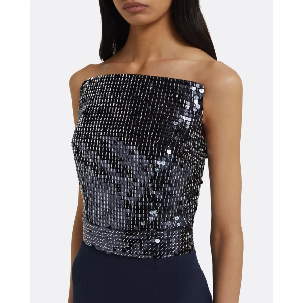 Safiyaa Amory Long Dress in Navy & Silver on Maritime Blue, view 4