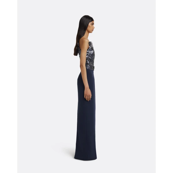 Safiyaa Amory Long Dress in Navy & Silver on Maritime Blue, view 5