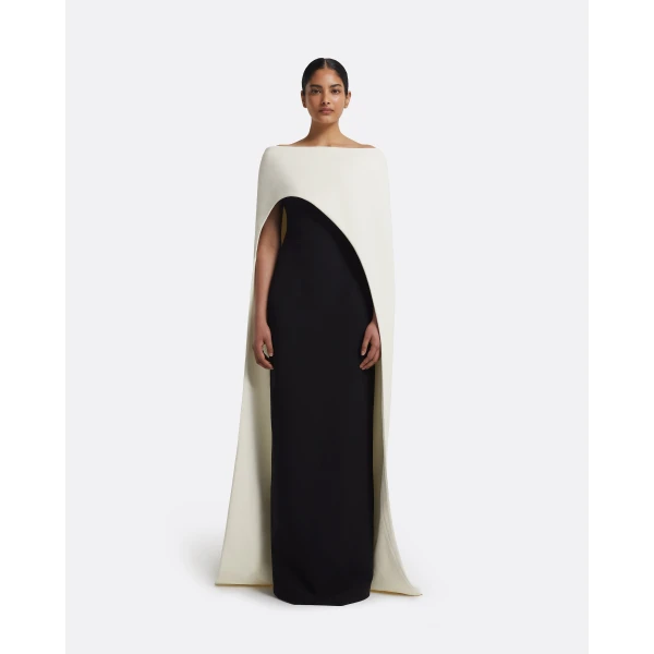 Safiyaa Azrael Long Dress & Maddox Harness in Ivory & Black, view 2