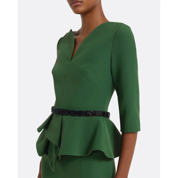Safiyaa Dion Top in Moss Green with Black Embellishment, view 4