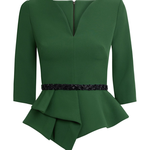 Dion Top in Moss Green with Black Embellishment