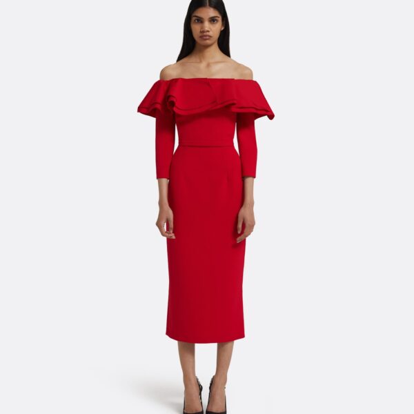 Dorian Midi Dress in Lacquer Red on Crimson - Image 2
