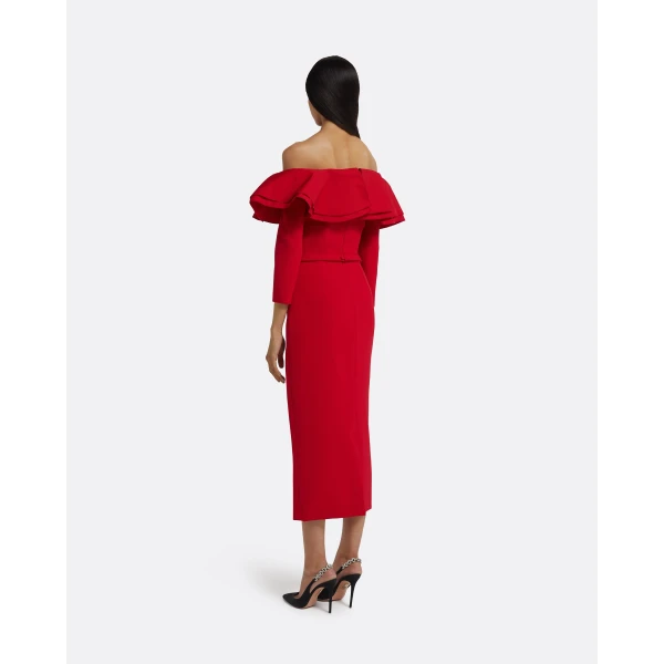 Safiyaa Dorian Midi Dress in Lacquer Red on Crimson, view 3