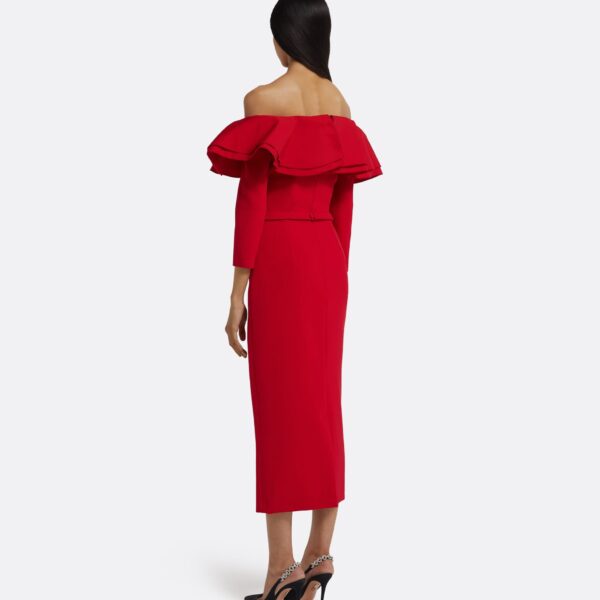 Dorian Midi Dress in Lacquer Red on Crimson - Image 3
