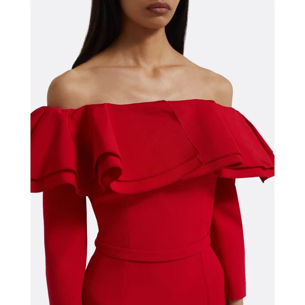 Safiyaa Dorian Midi Dress in Lacquer Red on Crimson, view 4