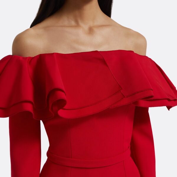 Dorian Midi Dress in Lacquer Red on Crimson - Image 4