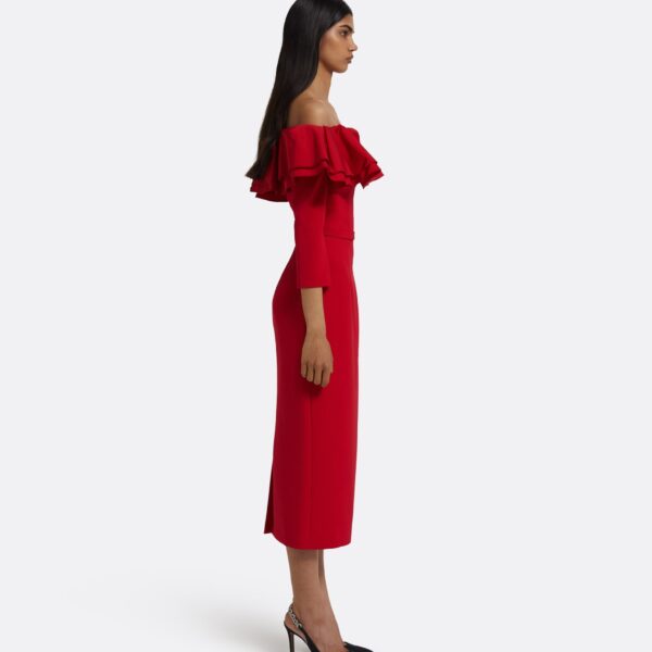 Dorian Midi Dress in Lacquer Red on Crimson - Image 5