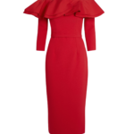 Dorian Midi Dress in Lacquer Red on Crimson