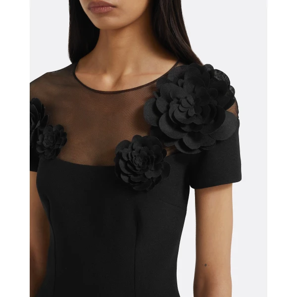 Safiyaa Noah Long Dress in Black with Black Embellishment, view 4