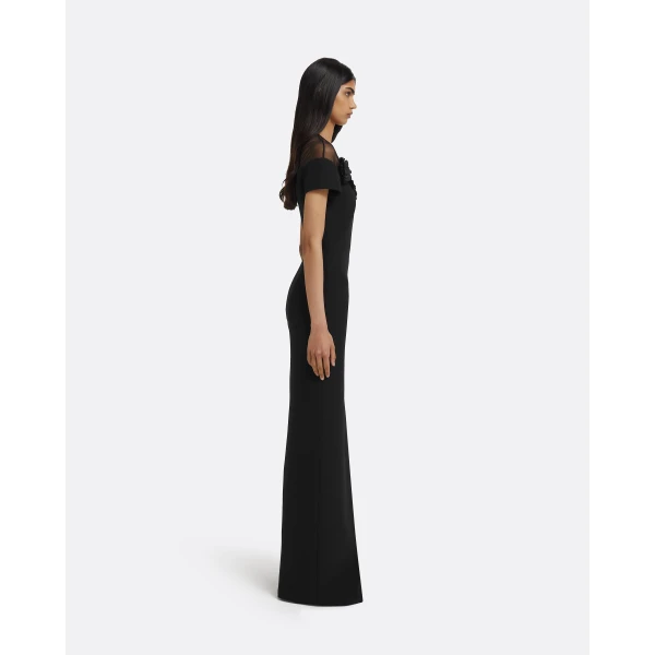 Safiyaa Noah Long Dress in Black with Black Embellishment, view 5