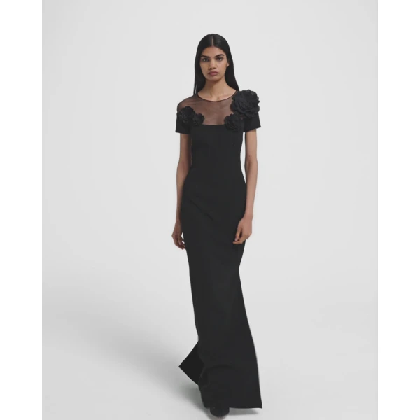Noah Long Dress in Black with Black Embellishment - Image 6