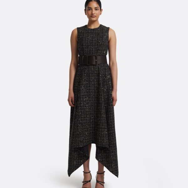 Okimi Dress in Peat Brown On Black & Gold - Image 2