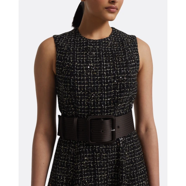 Safiyaa Okimi Dress in Peat Brown On Black & Gold, view 4