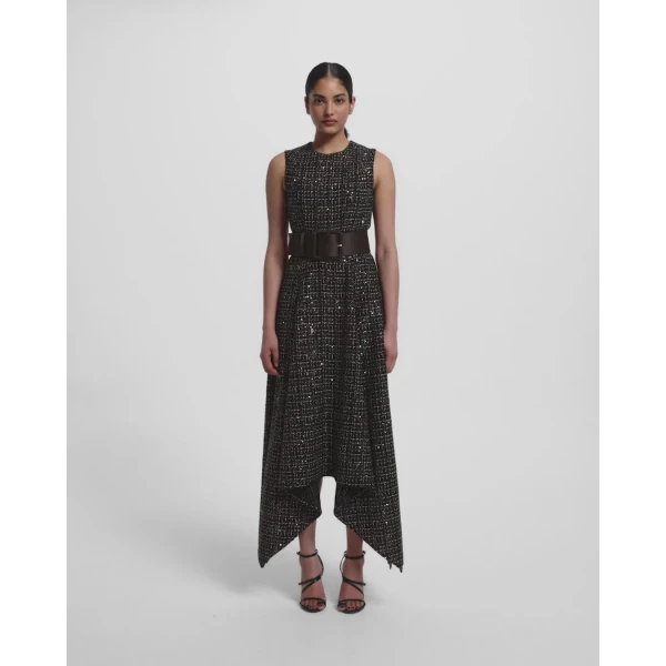 Okimi Dress in Peat Brown On Black & Gold - Image 6