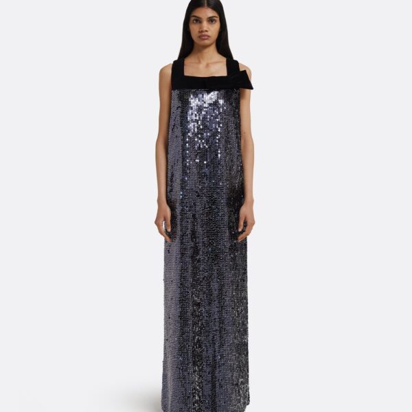 Quincy Long Dress in Navy & Silver - Image 2
