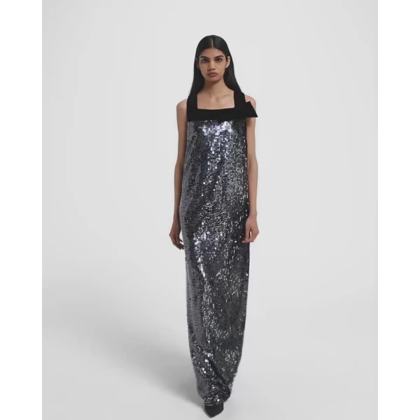 Quincy Long Dress in Navy & Silver - Image 6