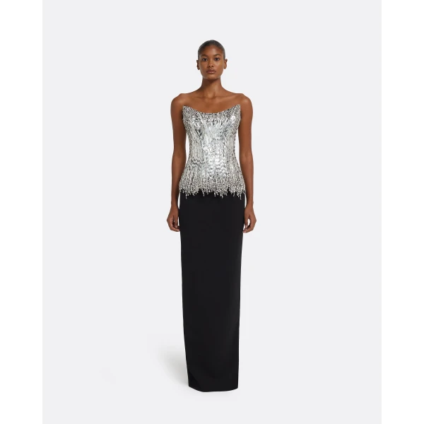 Safiyaa Regan Long Dress in Black with Crystal, view 2