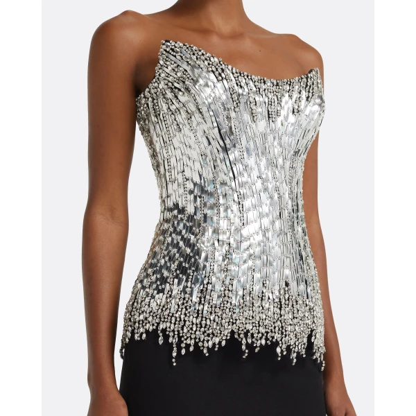 Safiyaa Regan Long Dress in Black with Crystal, view 4