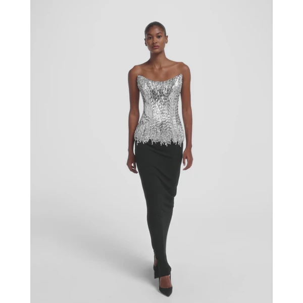 Regan Long Dress in Black with Crystal - Image 6