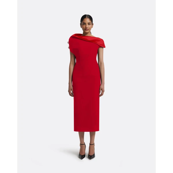 Reina Midi Dress in Crimson with Crystal - Image 2