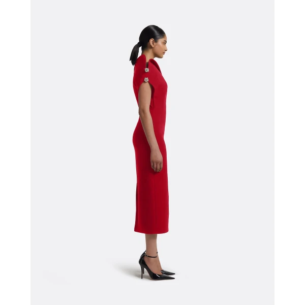 Safiyaa Reina Midi Dress in Crimson with Crystal, view 4