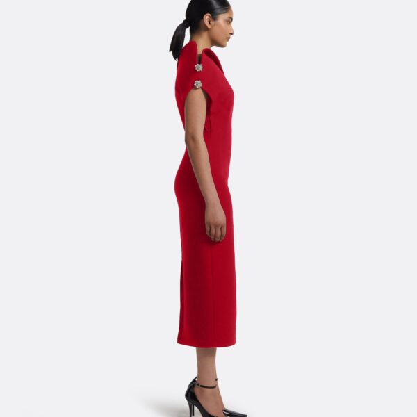 Reina Midi Dress in Crimson with Crystal - Image 4