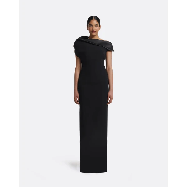 Relena Long Dress in Black with Crystal - Image 2