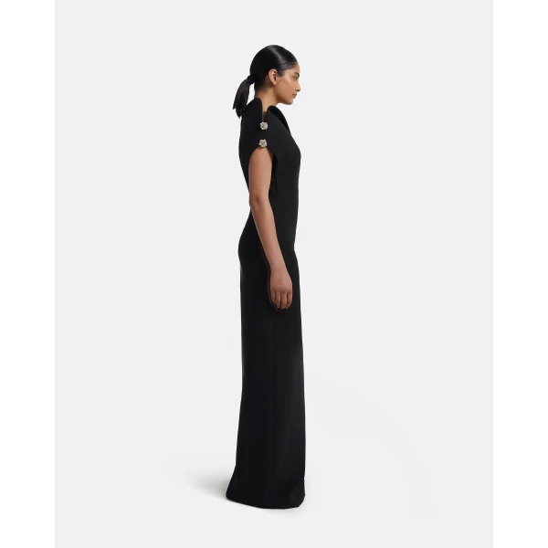Safiyaa Relena Long Dress in Black with Crystal, view 5