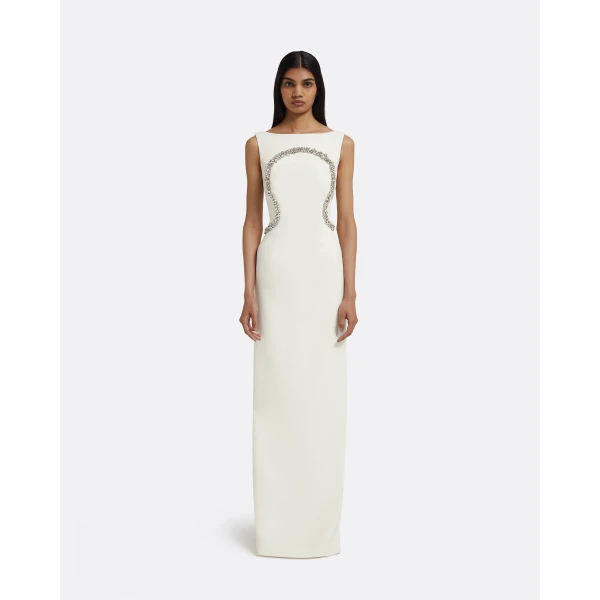 Safiyaa Riley Long Dress in Ivory with Crystal Embellishment, view 2