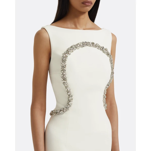 Safiyaa Riley Long Dress in Ivory with Crystal Embellishment, view 4