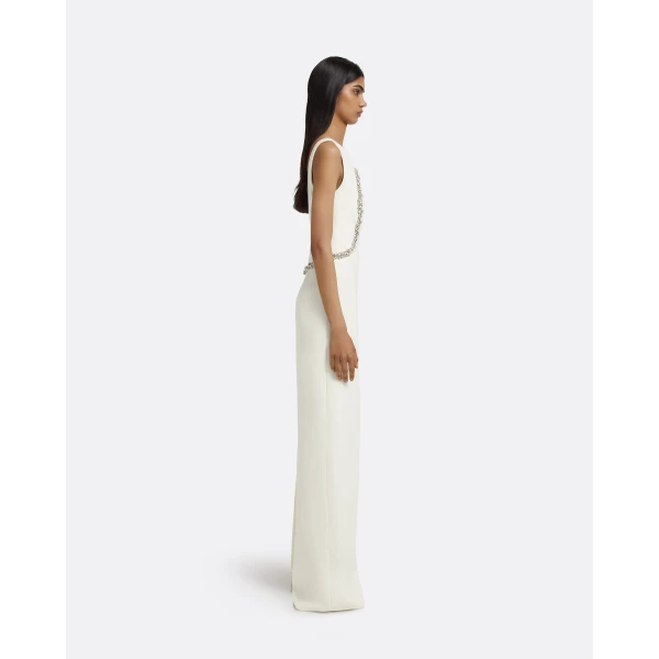 Safiyaa Riley Long Dress in Ivory with Crystal Embellishment, view 5