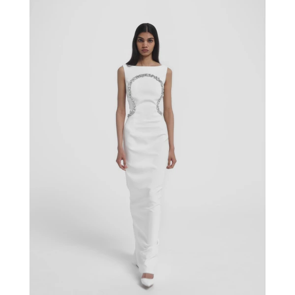 Riley Long Dress in Ivory with Crystal Embellishment - Image 6