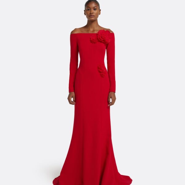 Rory Long Dress in Crimson with Crimson Appliqué - Image 2
